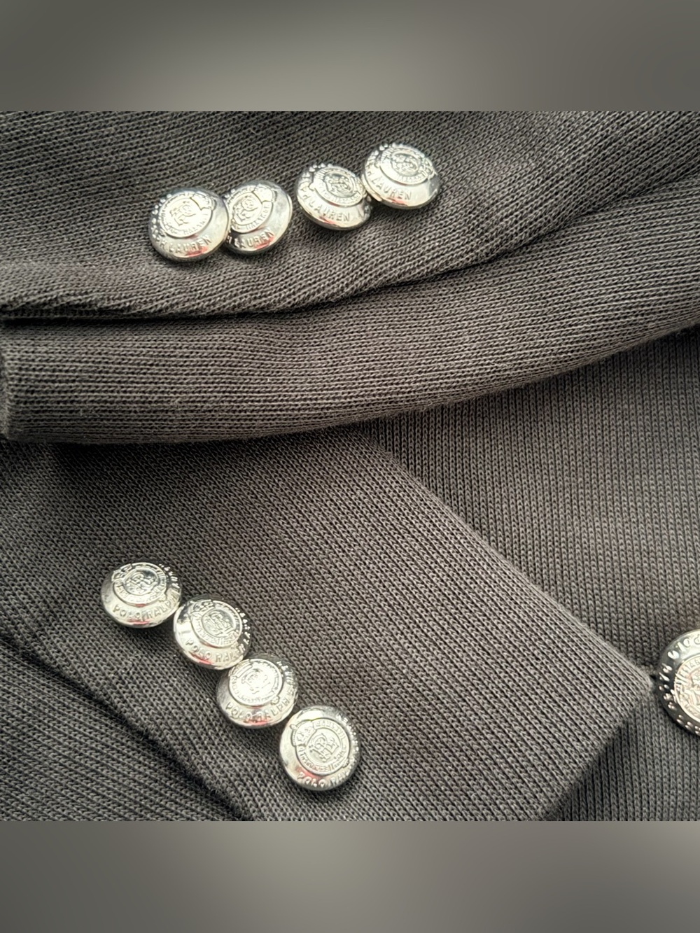 Polo Ralph Lauren Knit Double Breasted Blazer Jacket Black Silver Crest Size 16 - Picture 6 of 12